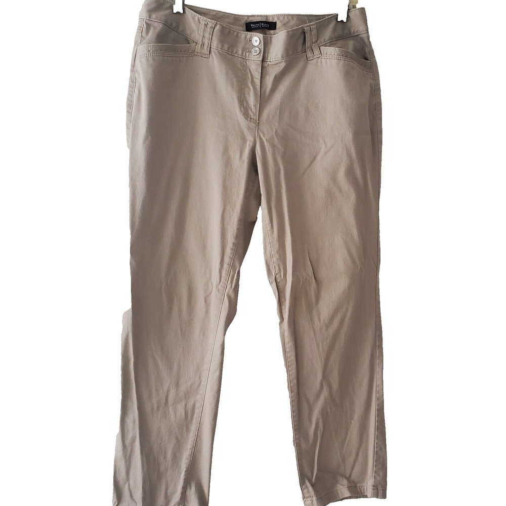 White House Black Market Women Size 10 Crop Pants Tan Stretch Flat Front Pockets